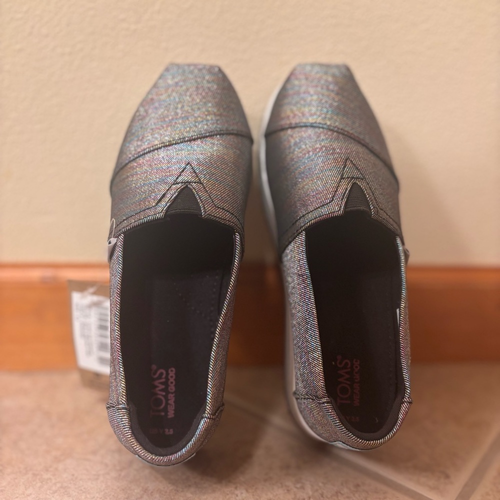 TOMS Youth Glitter Slip-On Shoes - Silver/rainbow